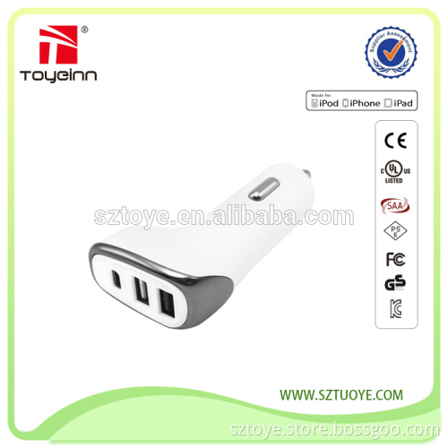 China manufacturer 4.8a 3 usb car charger type c car charger with 2usb